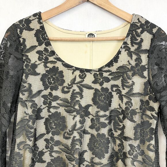 J&M Lace Tunic Dress Womens Small Pockets Dark Cottagecore Boho Whimsigoth Flirt - Picture 3 of 10